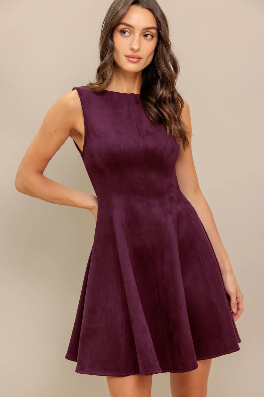 WINE IN THE SUN FAUX SUEDE MINI DRESS - DRESSES