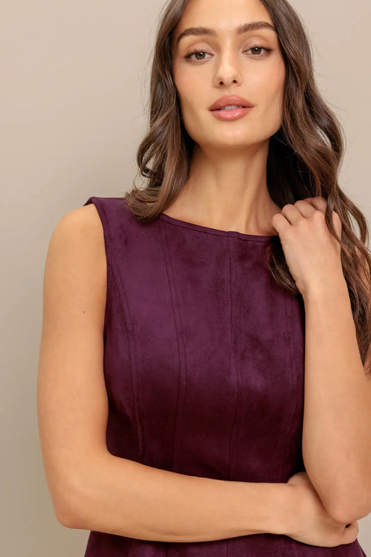 WINE IN THE SUN FAUX SUEDE MINI DRESS - DRESSES