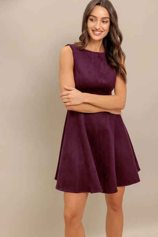 WINE IN THE SUN FAUX SUEDE MINI DRESS - DRESSES
