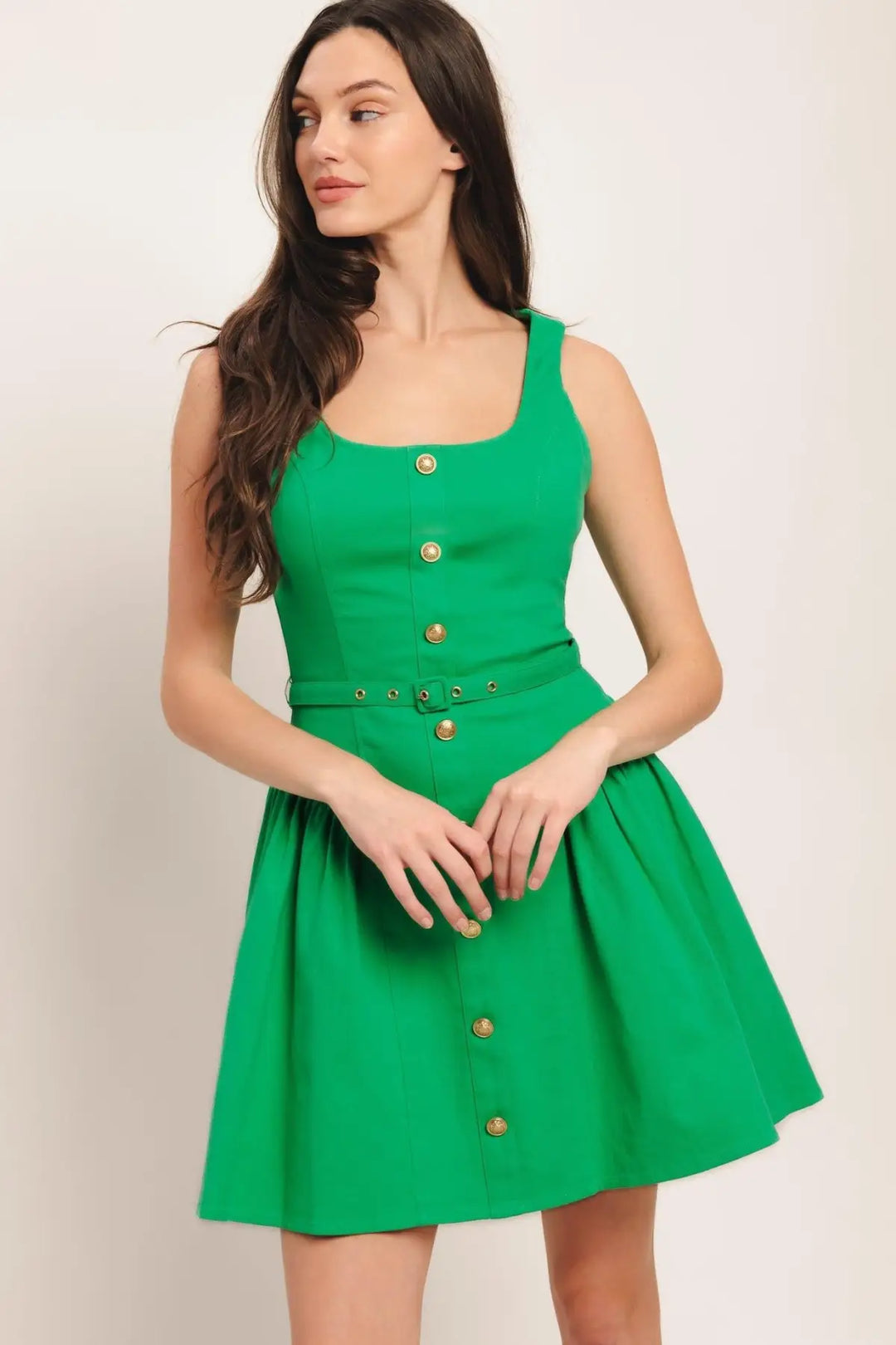 ALYSSA WOVEN MINI DRESS - APPLE GREEN / S - DRESSES