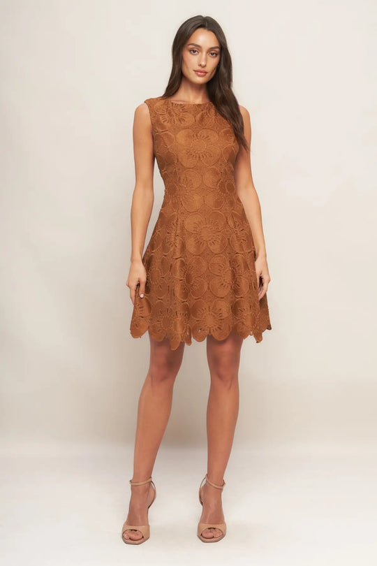 AUTUMN BLOOM WOVEN LACE MINI DRESS - DRESSES