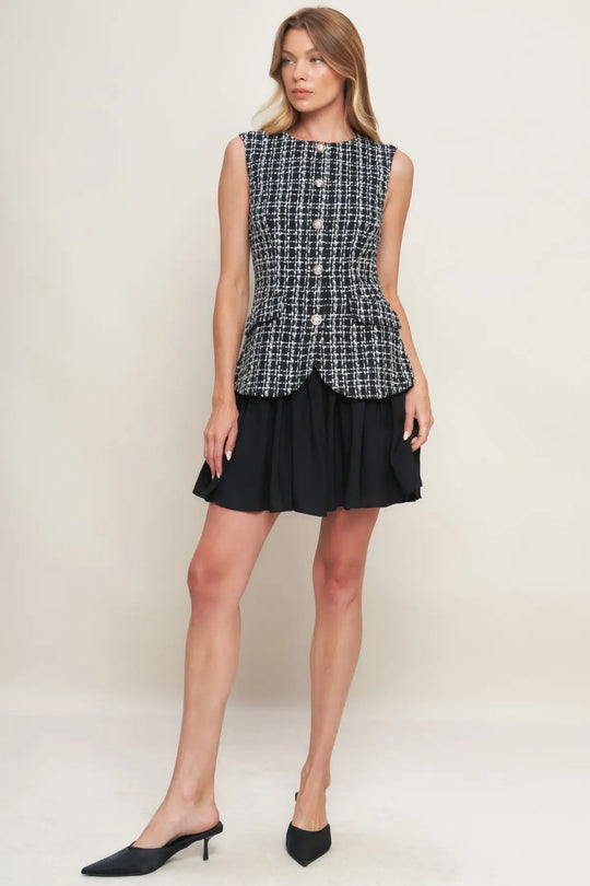 MODERN ICON TWEED WOVEN MINI DRESS - DRESSES