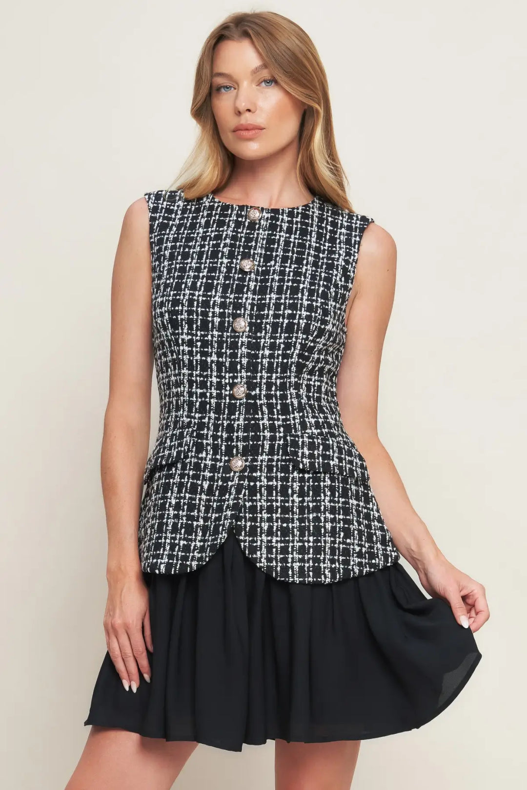 MODERN ICON TWEED WOVEN MINI DRESS - DRESSES