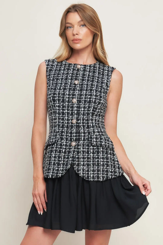 MODERN ICON TWEED WOVEN MINI DRESS - DRESSES