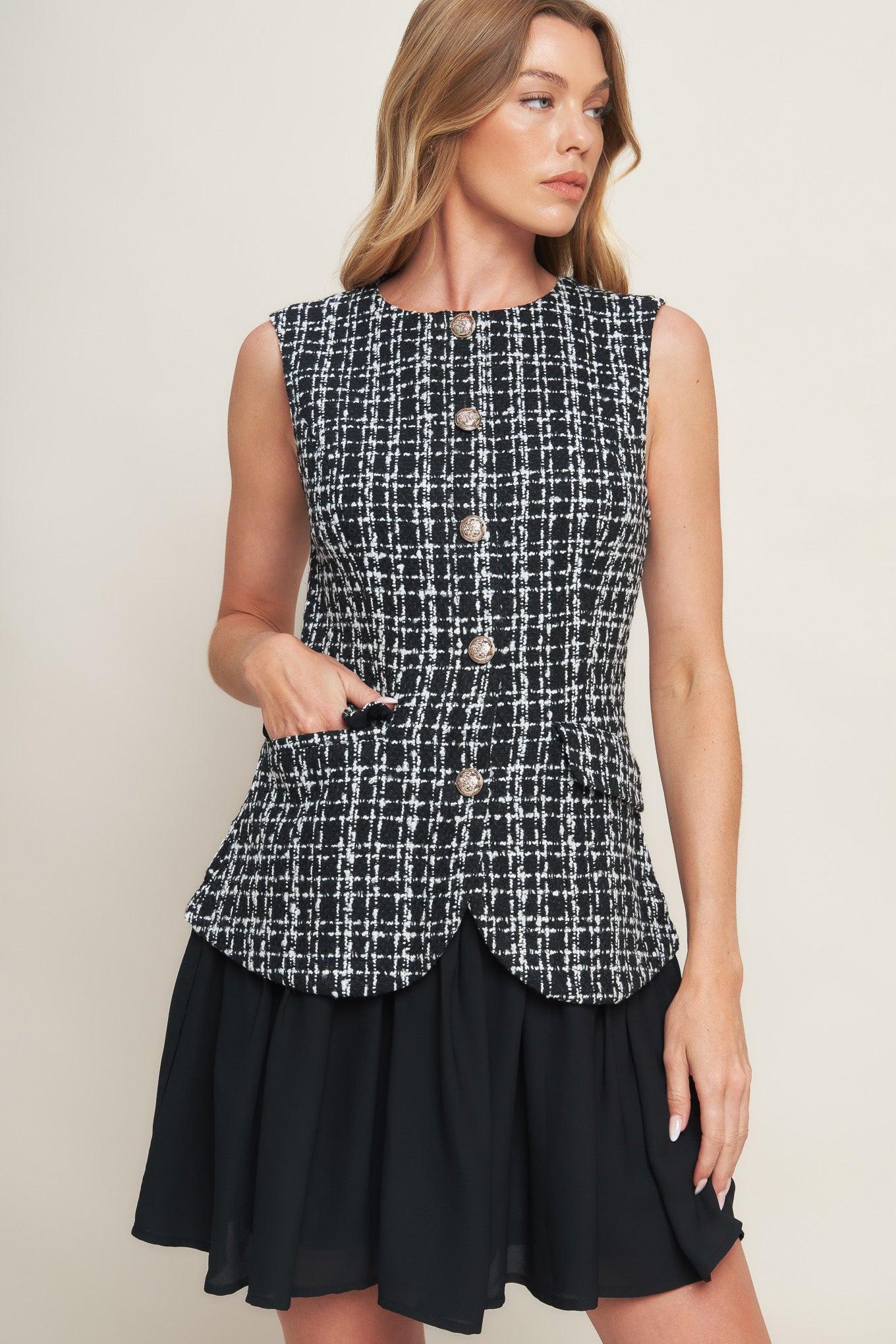 MODERN ICON TWEED WOVEN MINI DRESS - MELISSA JEAN