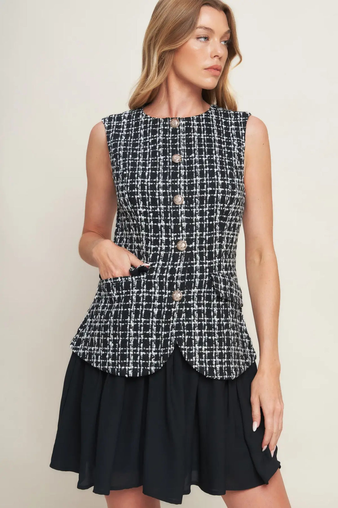 MODERN ICON TWEED WOVEN MINI DRESS - DRESSES
