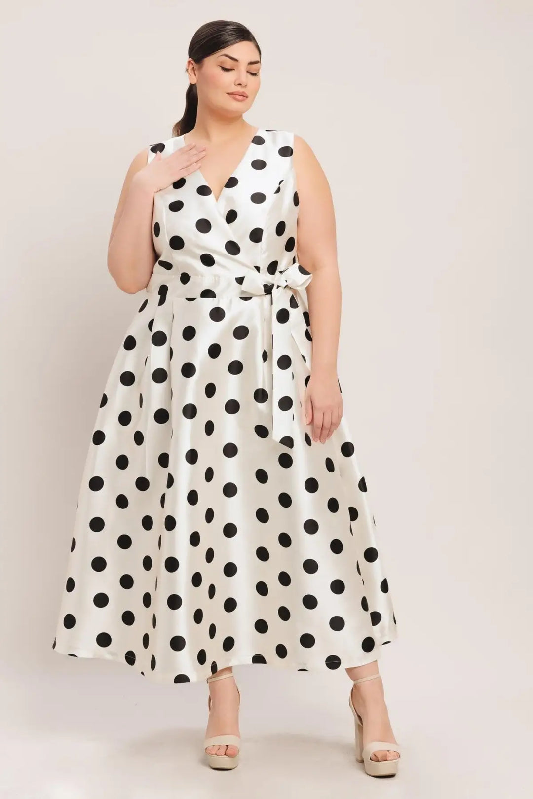 CAFÉ NOIR POLKA WOVEN MIDI DRESS - DRESSES
