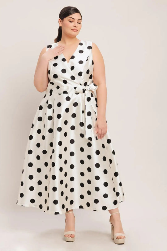 CAFÉ NOIR POLKA WOVEN MIDI DRESS - DRESSES