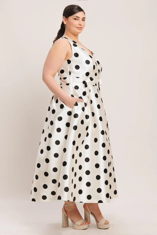 CAFÉ NOIR POLKA WOVEN MIDI DRESS - DRESSES
