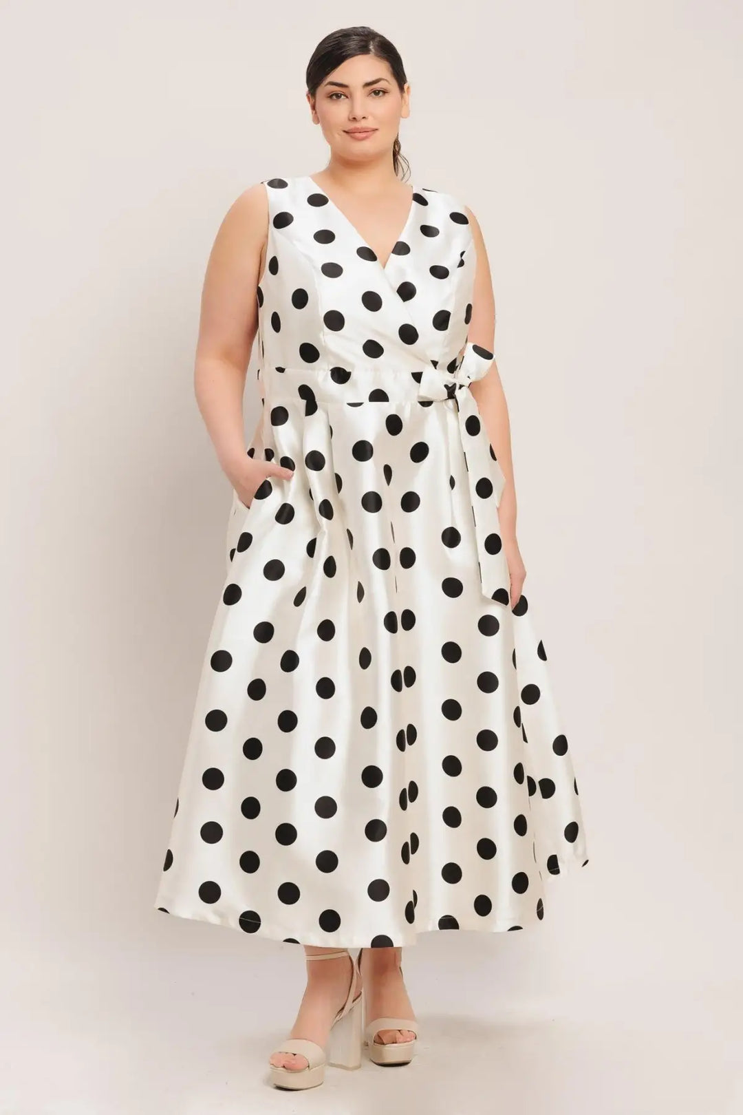 CAFÉ NOIR POLKA WOVEN MIDI DRESS - IVORY / 1X - DRESSES