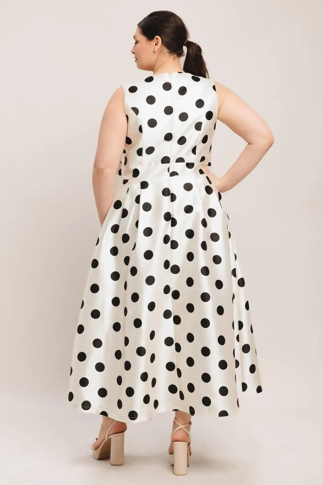 CAFÉ NOIR POLKA WOVEN MIDI DRESS - DRESSES