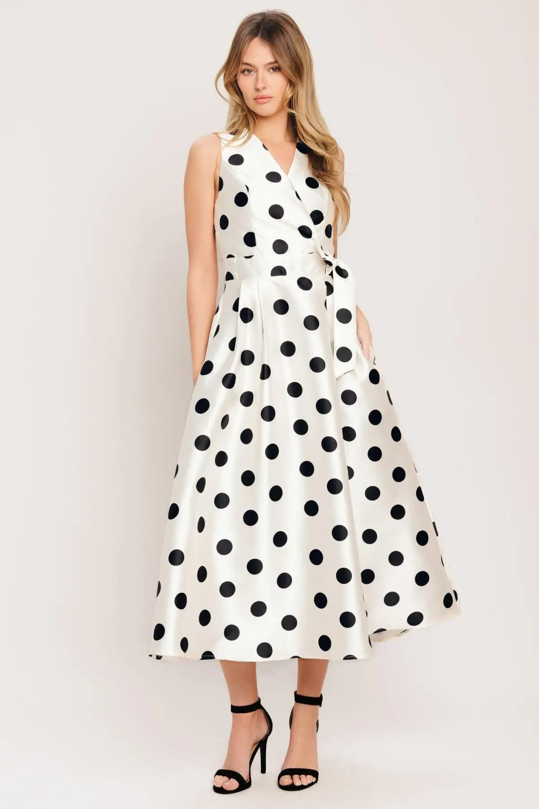 CAF NOIR POLKA WOVEN MIDI DRESS MELISSA JEAN CAF NOIR POLKA WOVEN MIDI DRESS MELISSA JEAN
