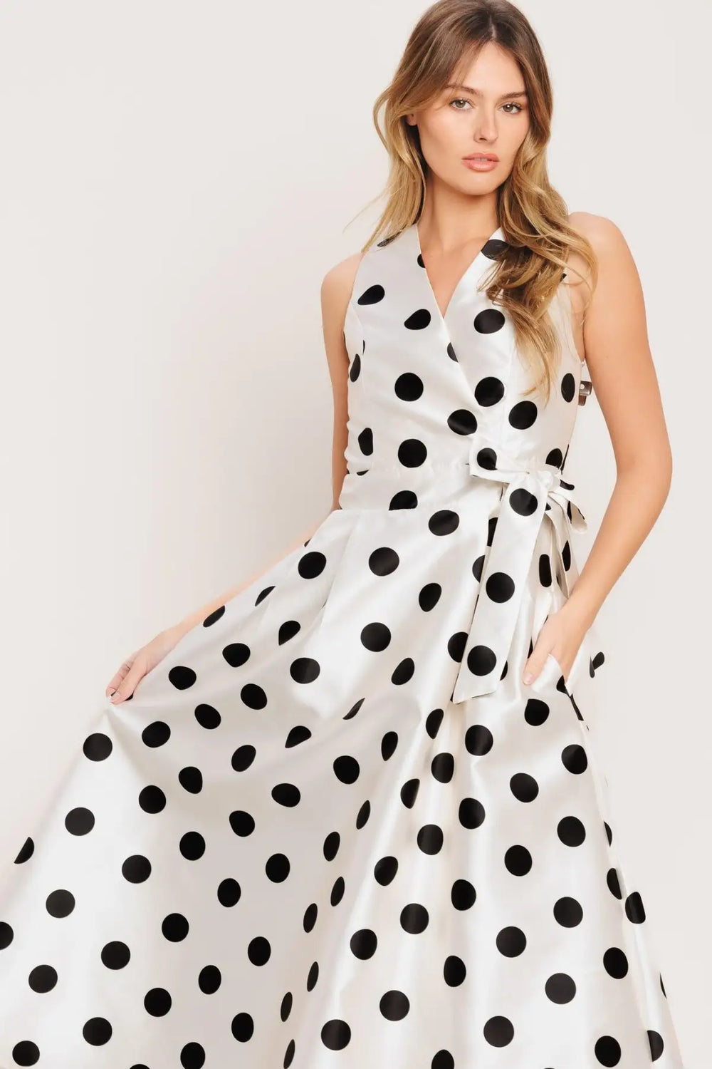 CAFÉ NOIR POLKA WOVEN MIDI DRESS - DRESSES