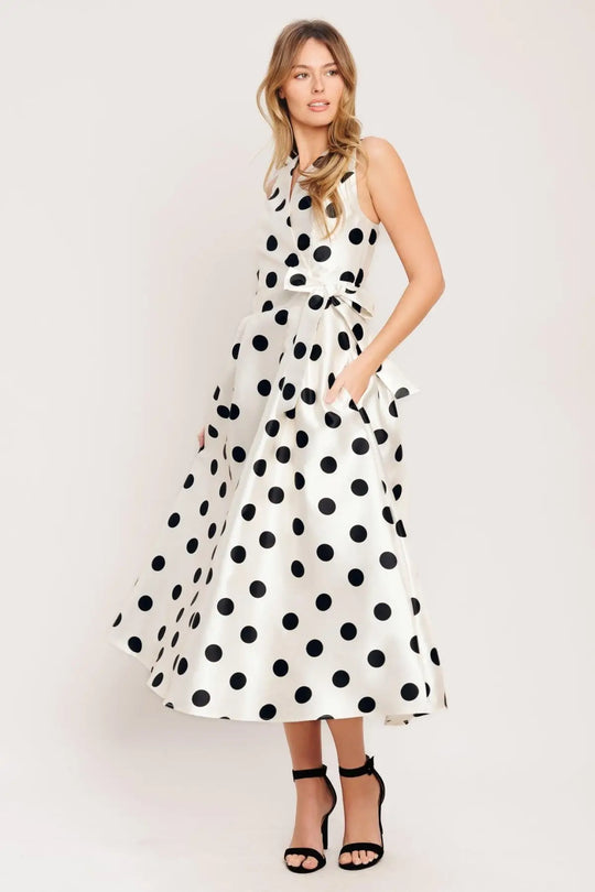 CAFÉ NOIR POLKA WOVEN MIDI DRESS - DRESSES