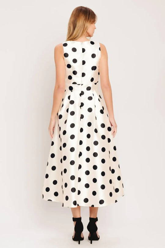CAFÉ NOIR POLKA WOVEN MIDI DRESS - DRESSES