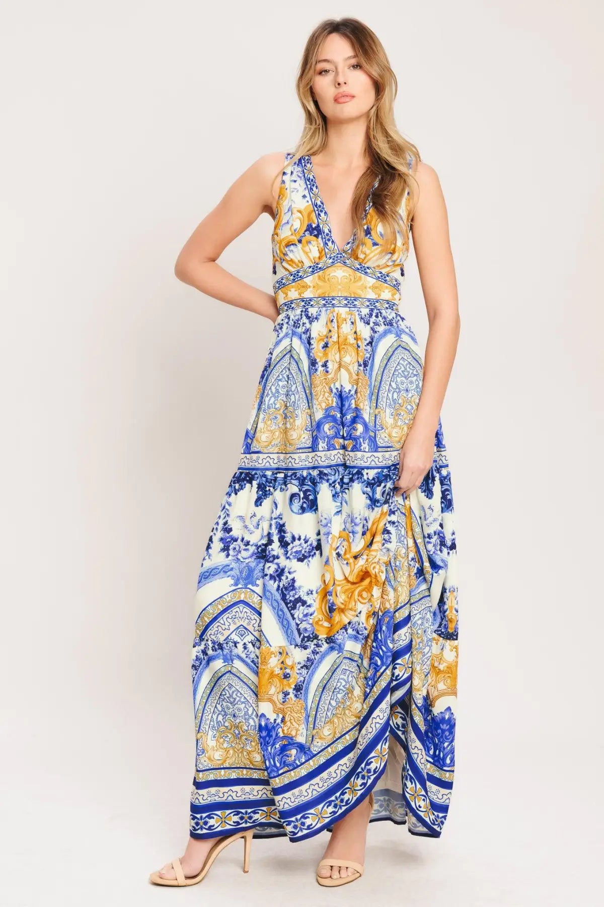 AZURE PALAZZO WOVEN MAXI DRESS - DRESSES
