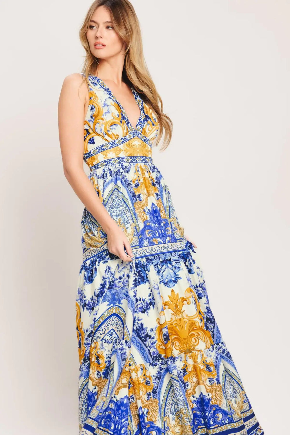 AZURE PALAZZO WOVEN MAXI DRESS - DRESSES