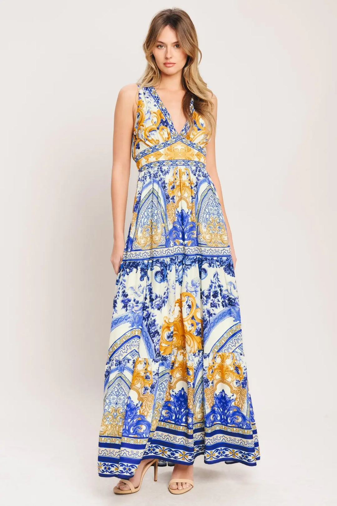AZURE PALAZZO WOVEN MAXI DRESS - DRESSES