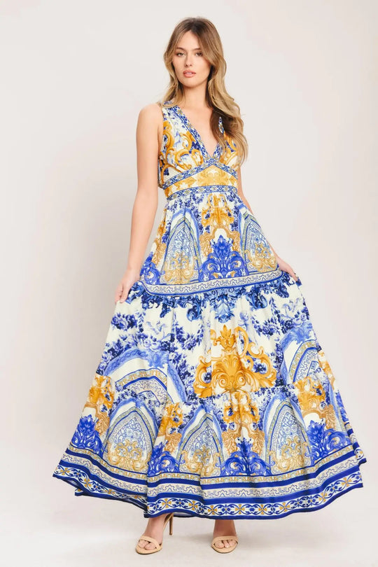 AZURE PALAZZO WOVEN MAXI DRESS - DRESSES