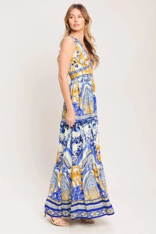 AZURE PALAZZO WOVEN MAXI DRESS - DRESSES