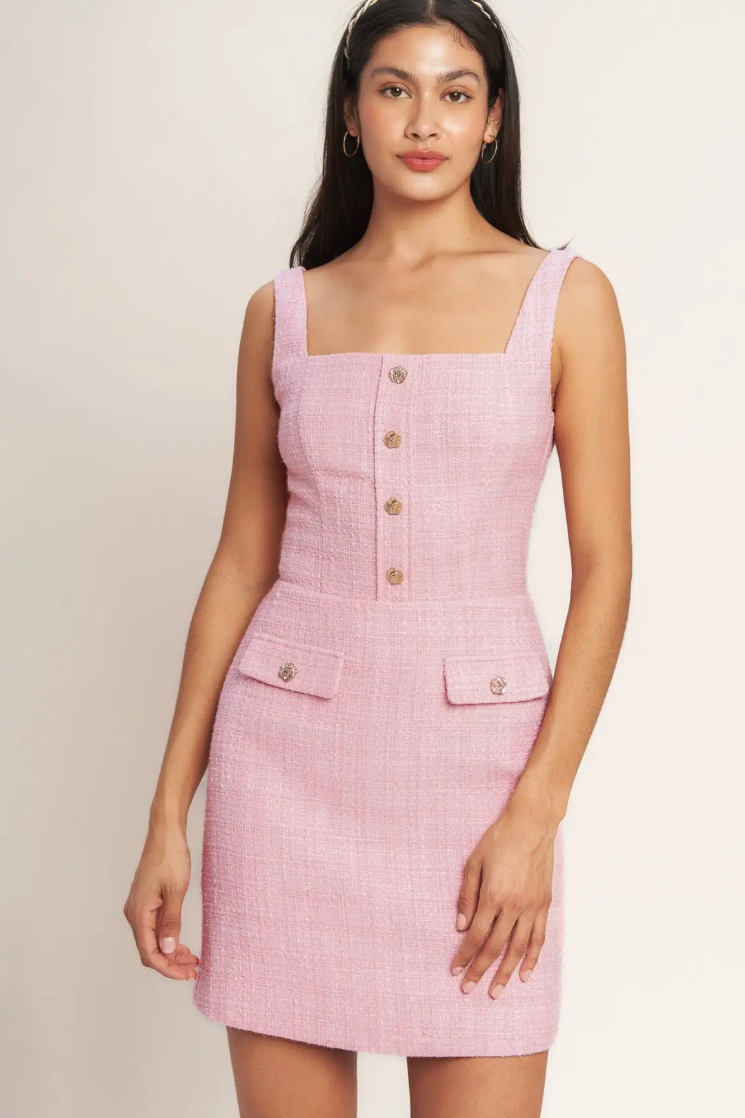 ON MY WAY PINK WOVEN TWEED MINI DRESS - DRESSES