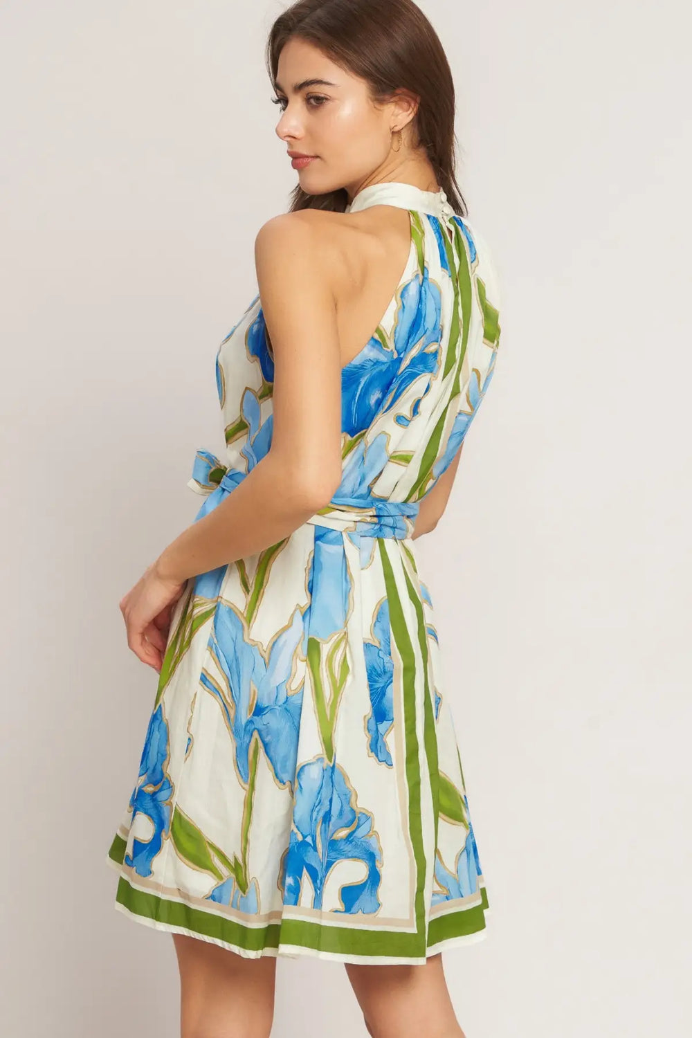 AZURE BLOOM HALTER WOVEN MINI DRESS - DRESSES