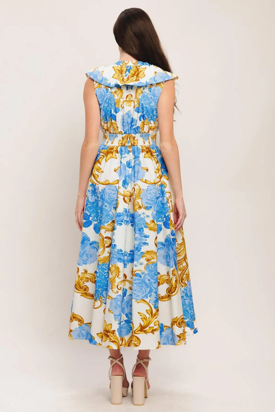 BAROQUE BLOOM WOVEN MIDI DRESS