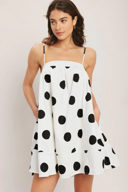 RUNWAY POLKA WOVEN MINI DRESS - DRESSES