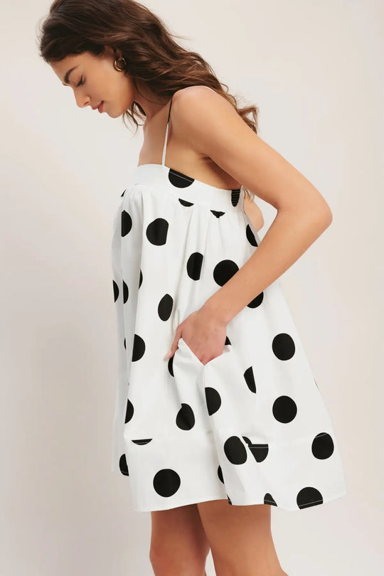 RUNWAY POLKA WOVEN MINI DRESS - DRESSES
