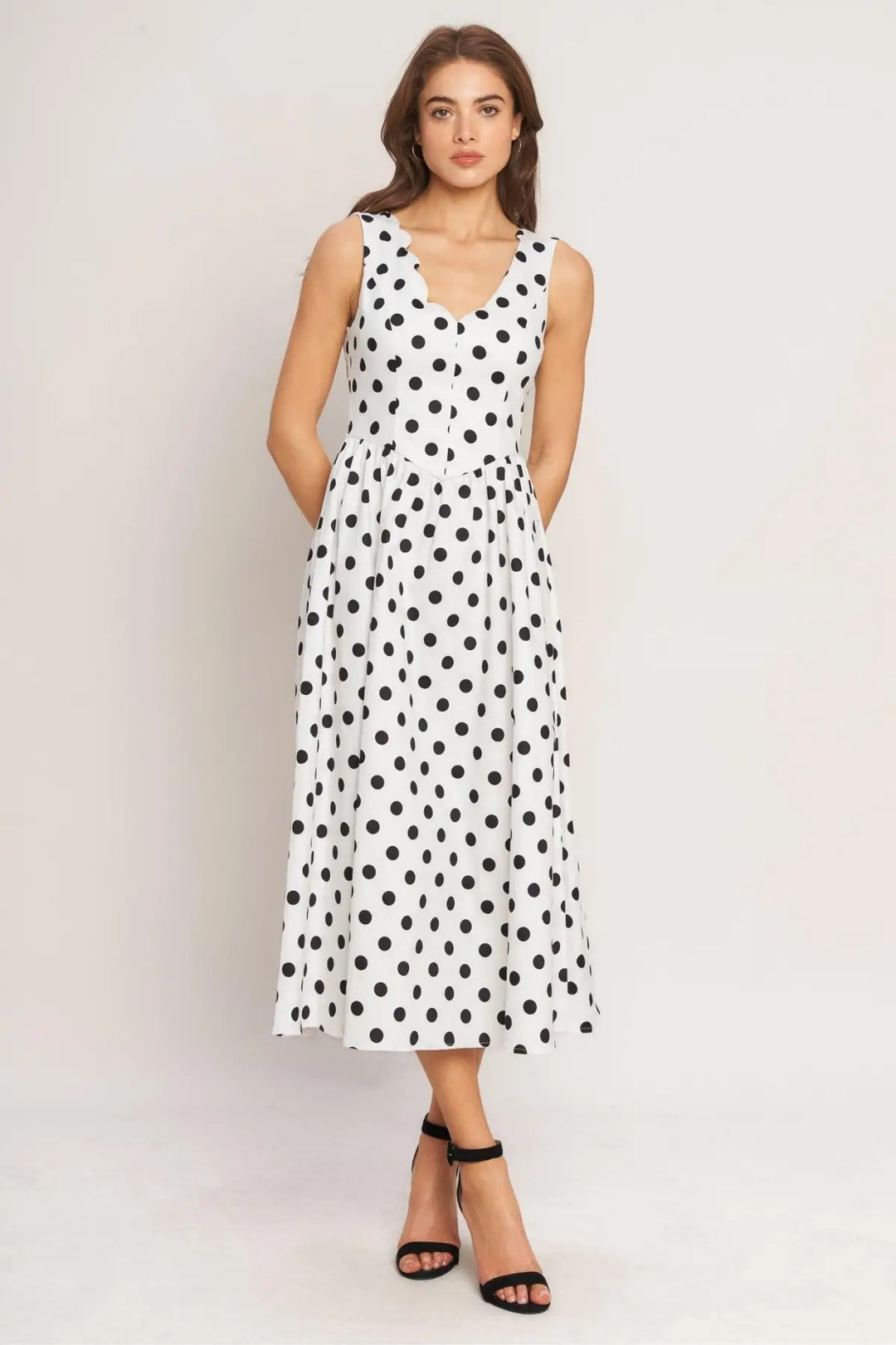 VINTAGE WHISPER POLKA WOVEN MIDI DRESS - DRESSES