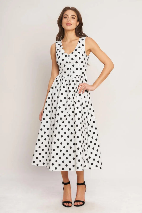 VINTAGE WHISPER POLKA WOVEN MIDI DRESS - DRESSES