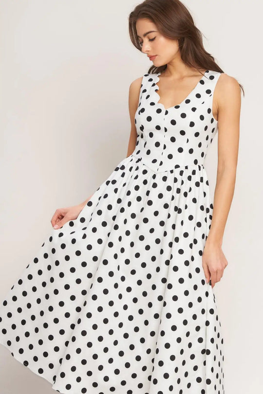 VINTAGE WHISPER POLKA WOVEN MIDI DRESS - DRESSES