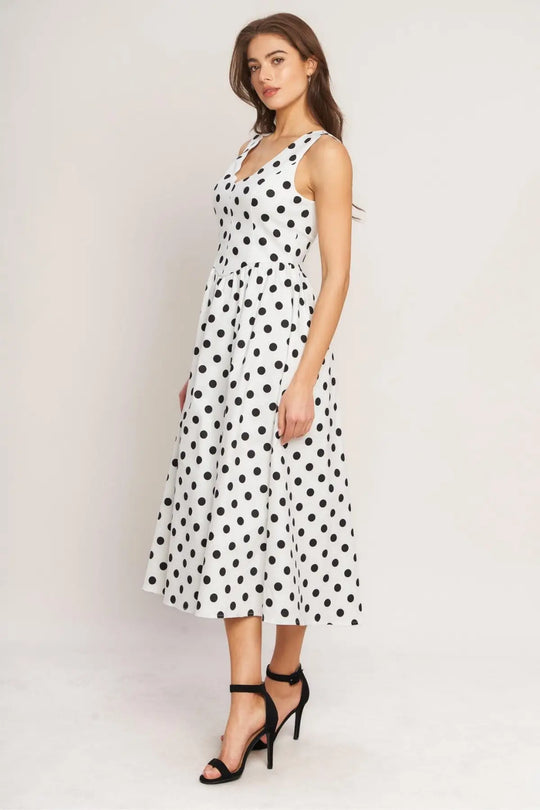 VINTAGE WHISPER POLKA WOVEN MIDI DRESS - DRESSES