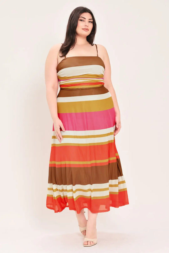 HEAT WAVES POWER MESH MIDI DRESS - BROWN/PINK / 1X - DRESSES