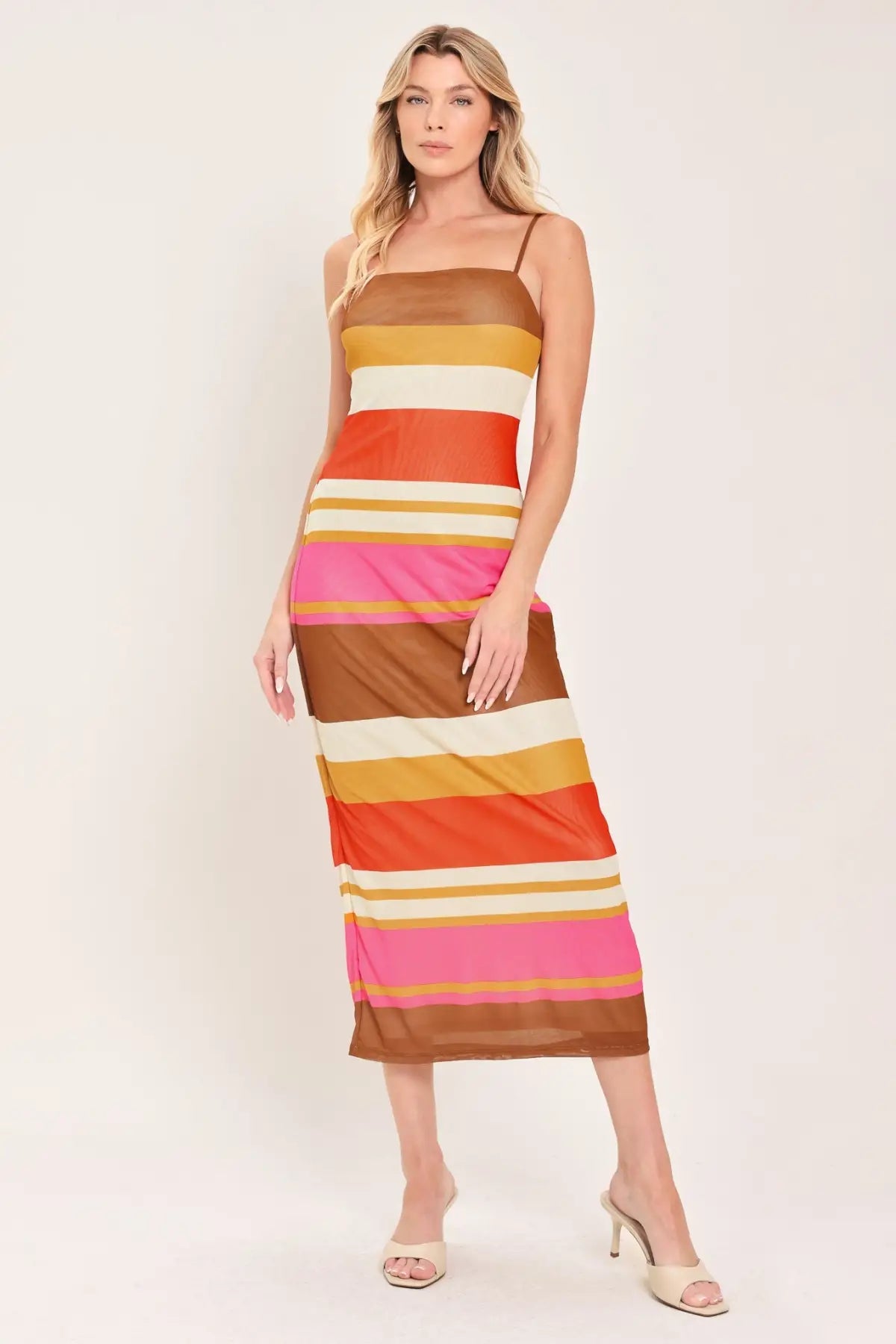 HEAT WAVES POWER MESH MIDI DRESS - DRESSES