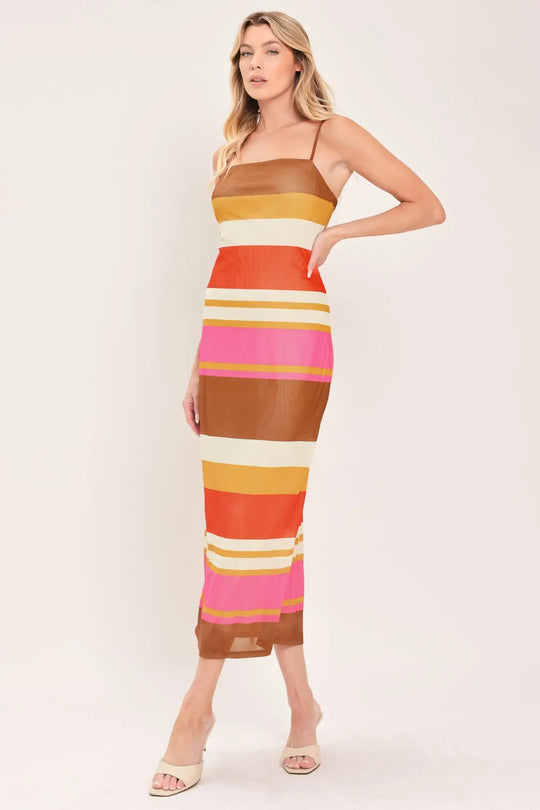 HEAT WAVES POWER MESH MIDI DRESS - DRESSES