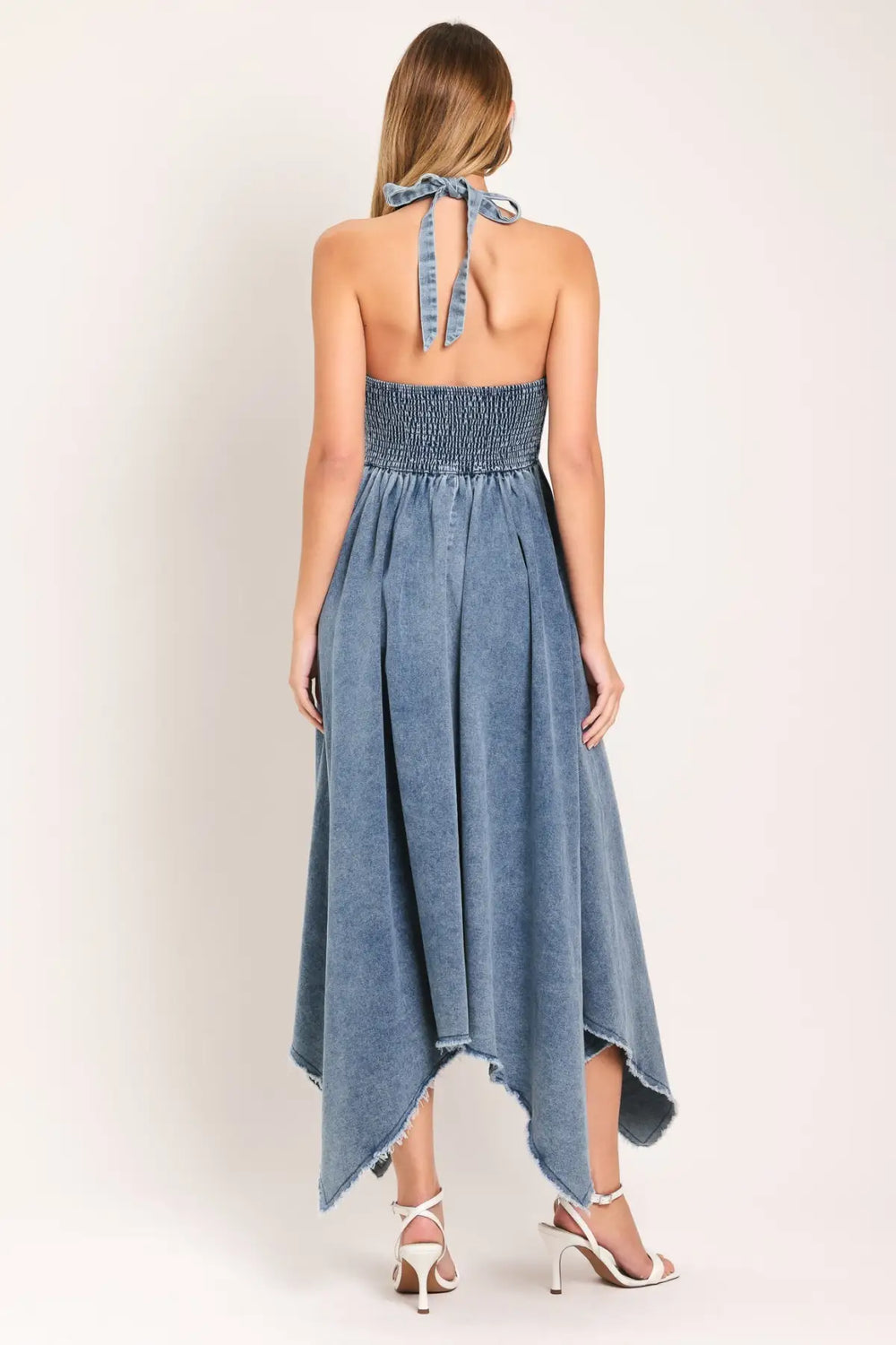 SWEET EMBRACE DENIM MIDI DRESS - DRESSES