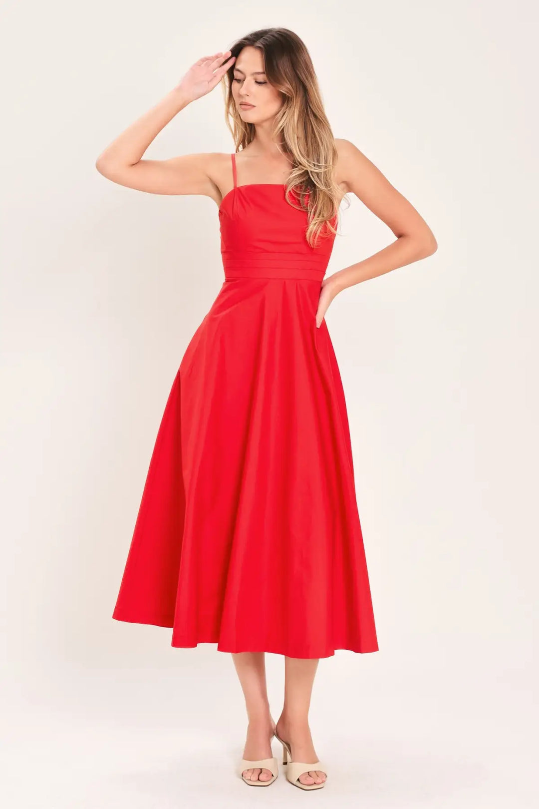 MODERN ROMANCE WOVEN MIDI DRESS - DRESSES