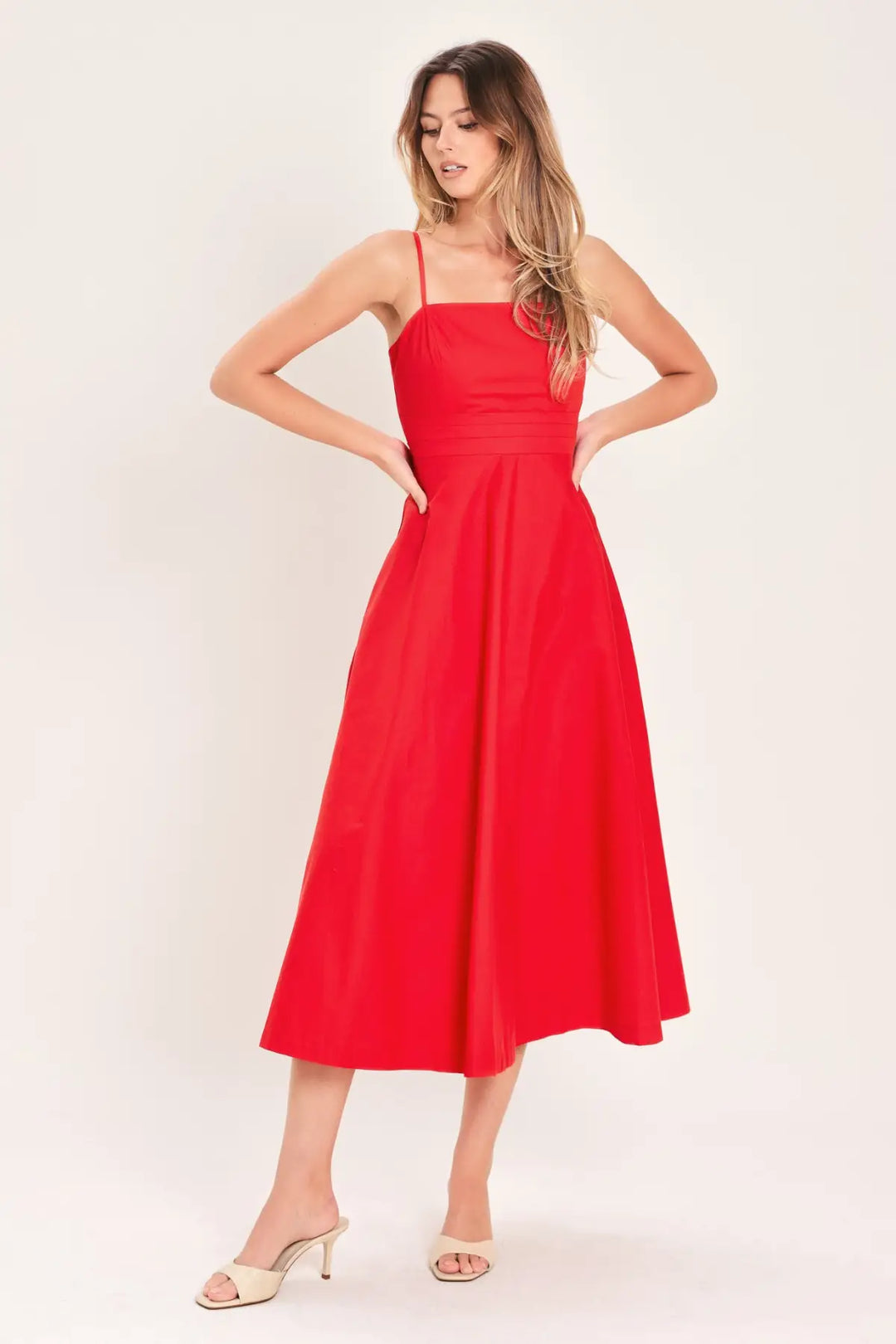 MODERN ROMANCE WOVEN MIDI DRESS - DRESSES