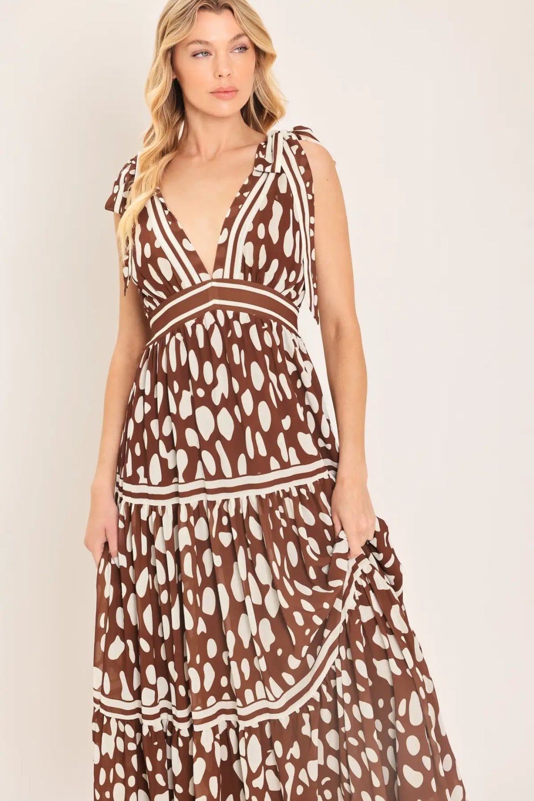 SPICED TERRAIN WOVEN MAXI DRESS - BROWN / S - DRESSES