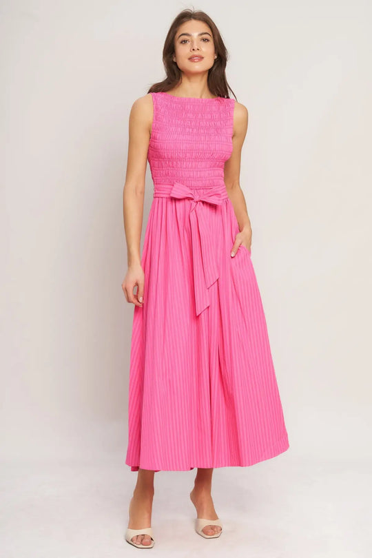 PINK RADIANCE WOVEN MIDI DRESS - DRESSES