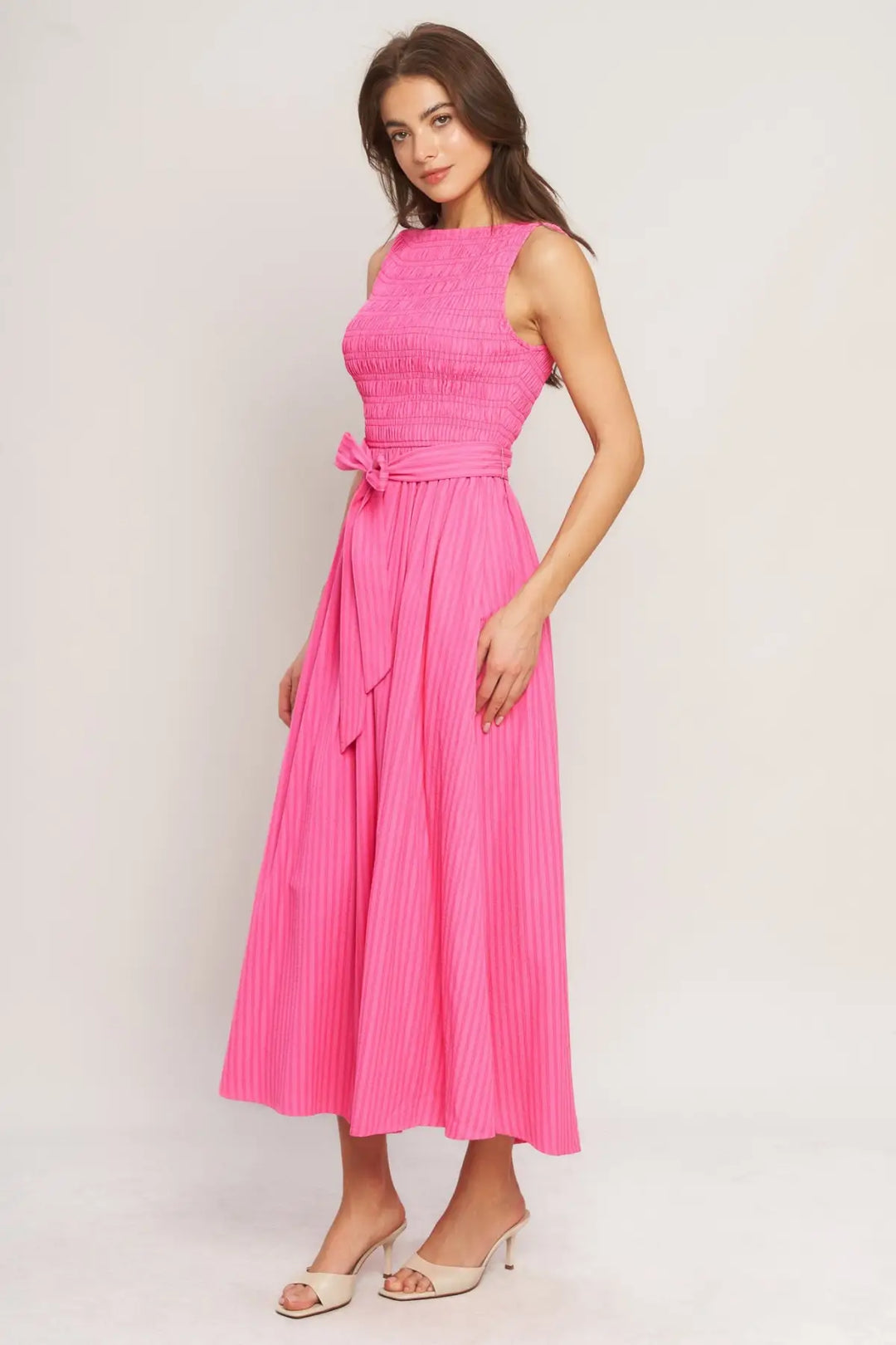 PINK RADIANCE WOVEN MIDI DRESS - DRESSES