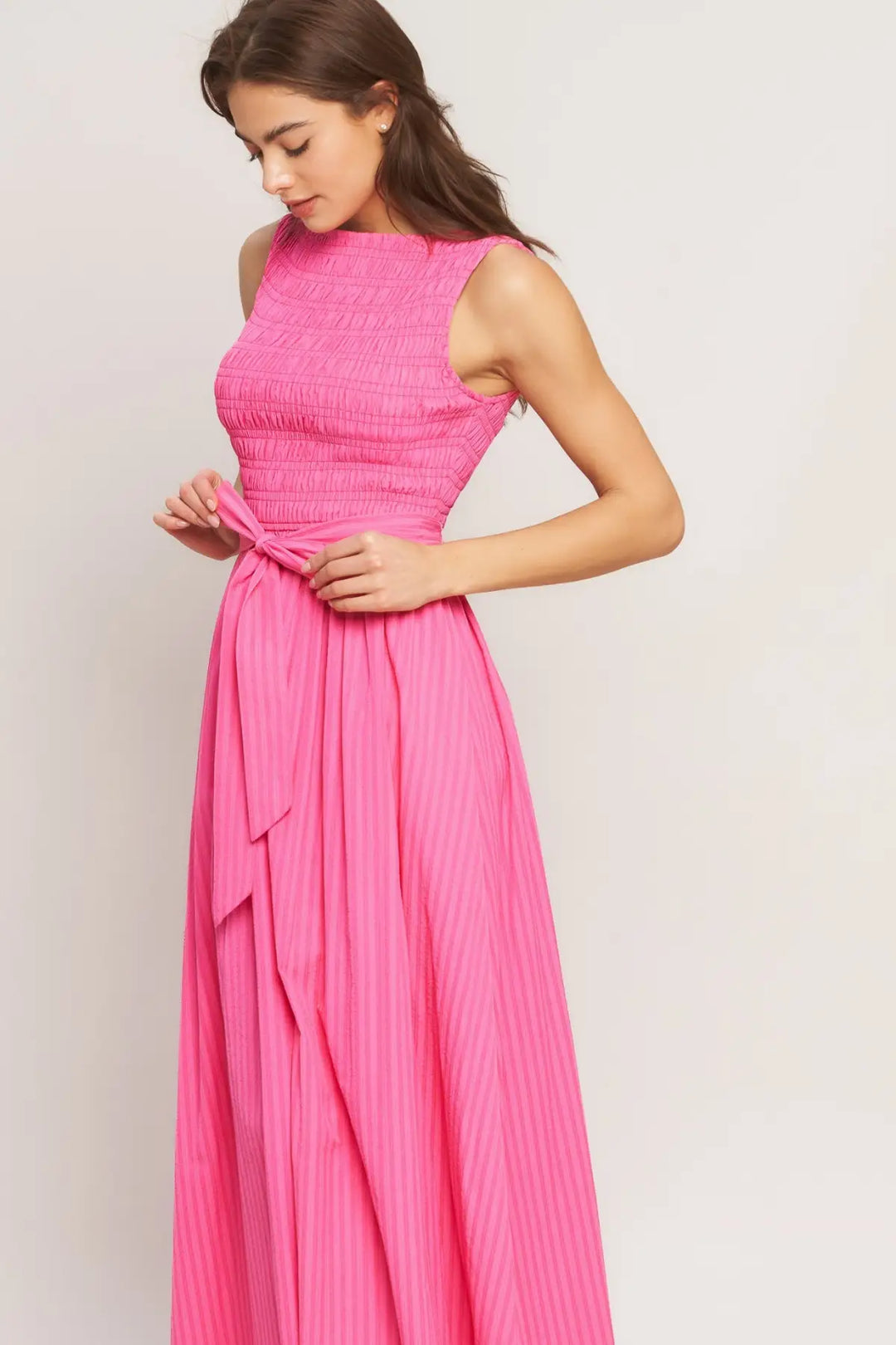 PINK RADIANCE WOVEN MIDI DRESS - DRESSES