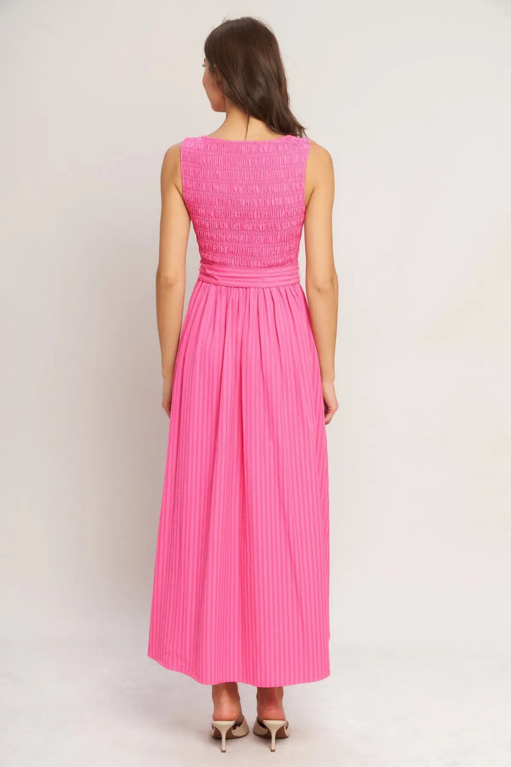 PINK RADIANCE WOVEN MIDI DRESS - DRESSES