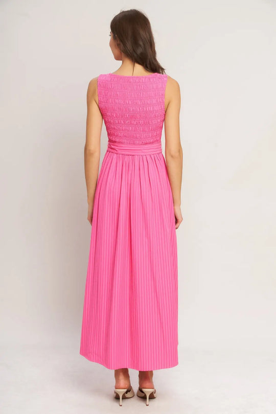 PINK RADIANCE WOVEN MIDI DRESS - DRESSES