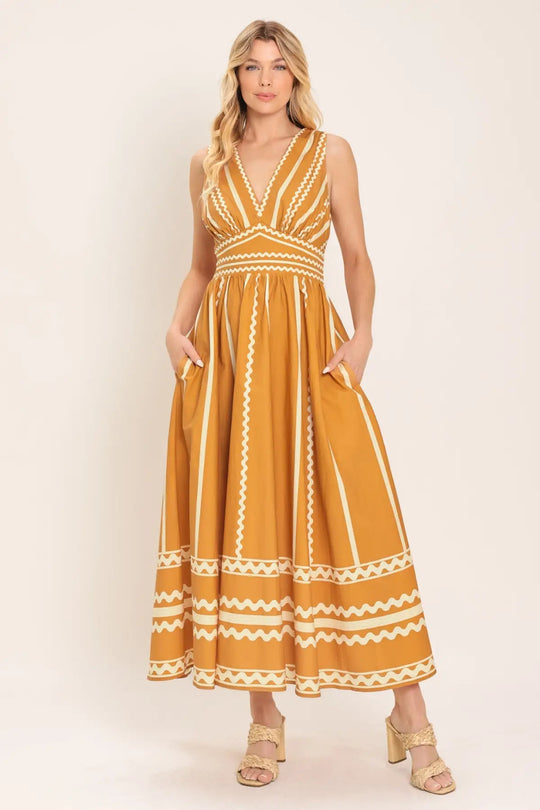 MARIGOLD DREAM WOVEN MIDI DRESS - DRESSES