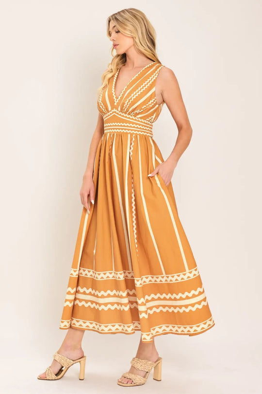 MARIGOLD DREAM WOVEN MIDI DRESS - DRESSES