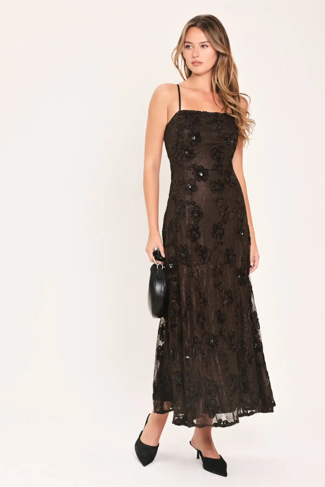 GOLDEN HOUR BROWN TEXTURED STRAPPY ANKLE DRESS
