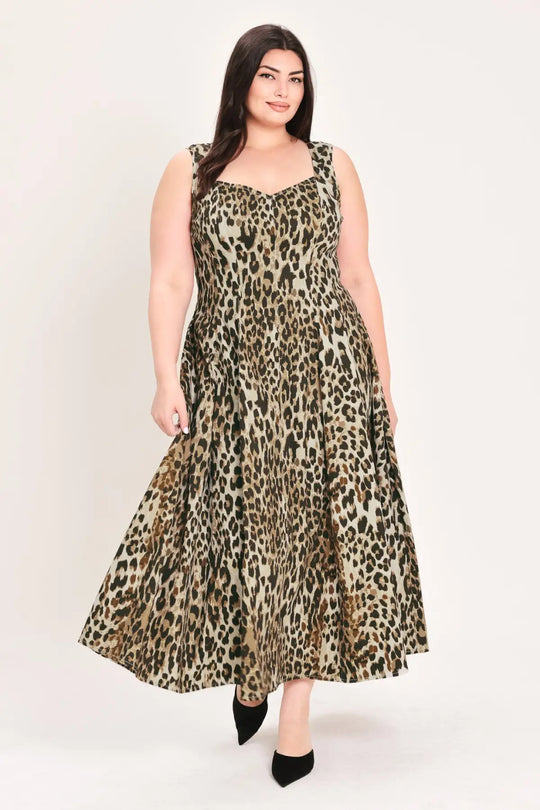 DESERT ROSE LEOPARD WOVEN MIDI DRESS - DRESSES