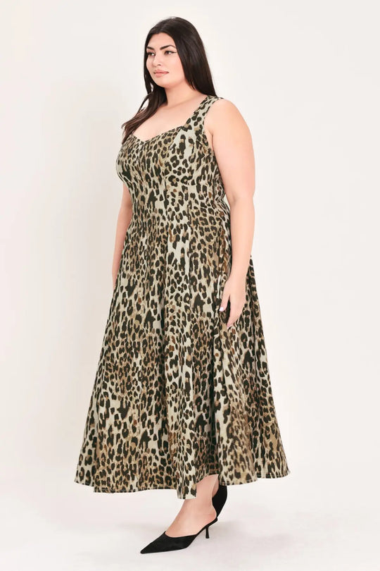 DESERT ROSE LEOPARD WOVEN MIDI DRESS - DRESSES